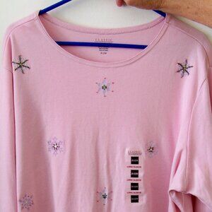 Classic Elements Women's Pink Snowflake Long Sleeve Shirt, Size 20-22W